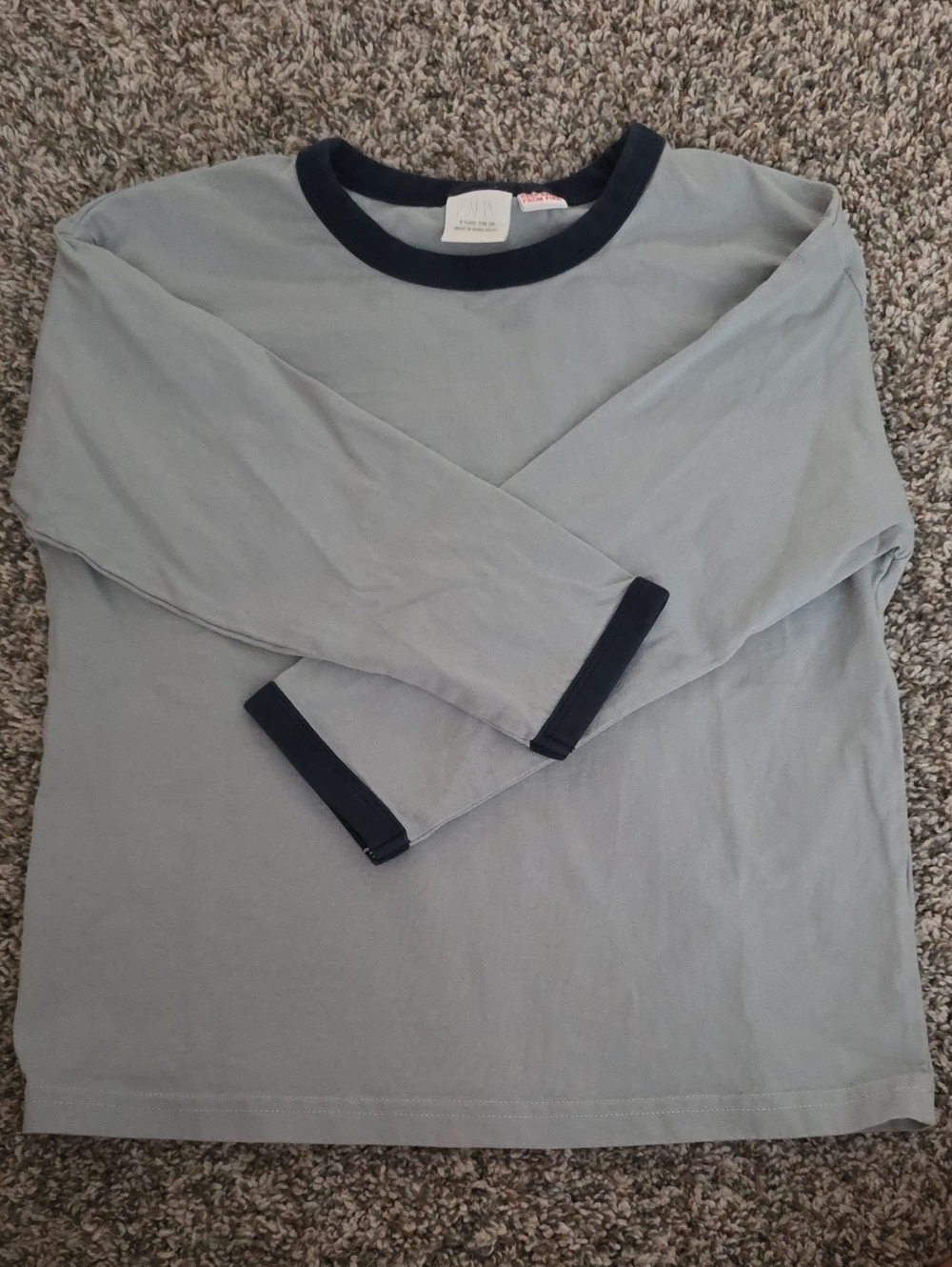 Kids Long Sleeve Tee with Navy Trim